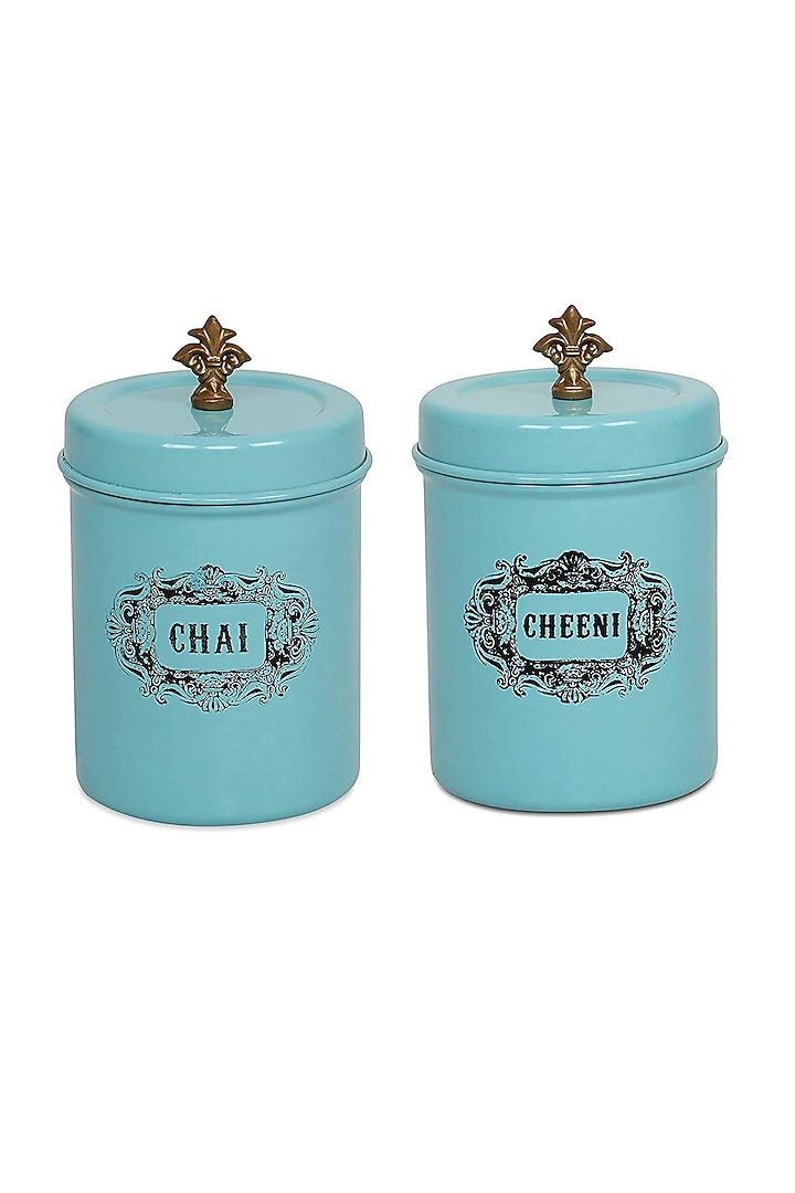 Aqua Galvanised Steel Canisters (Set of 2) by Living with Elan at Pernia's Pop Up Shop