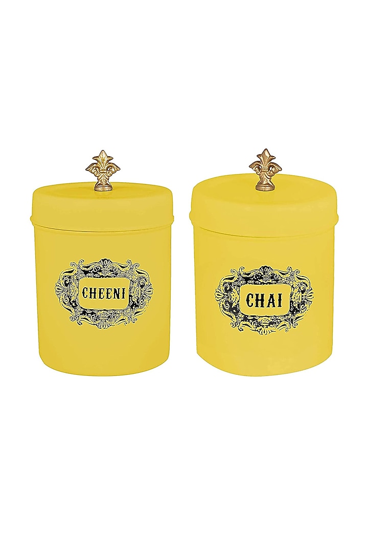 Yellow Galvanised Steel Canisters (Set of 2) by Living with Elan