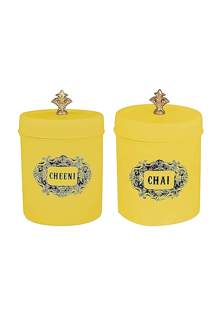 Yellow Galvanised Steel Canisters (Set of 2) by Living with Elan at Pernia's Pop Up Shop