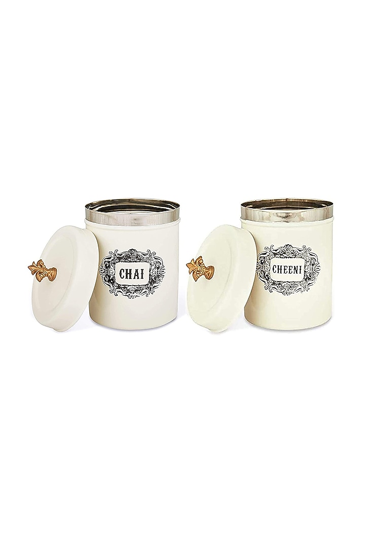 Ivory Galvanised Steel Canisters (Set of 2) by Living with Elan at Pernia's Pop Up Shop