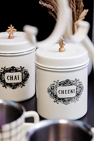 Ivory Galvanised Steel Canisters (Set of 2) by Living with Elan