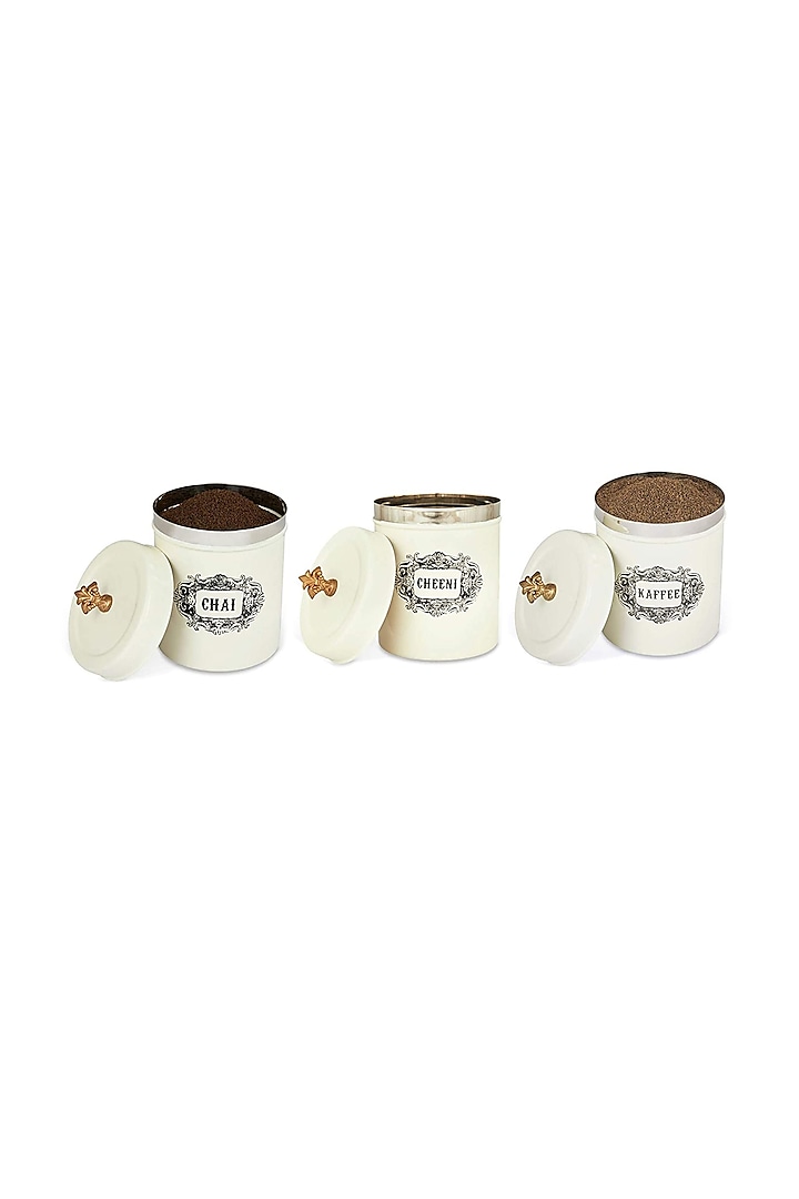 Ivory Galvanised Steel Canisters (Set of 3) by Living with Elan
