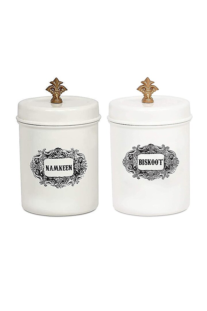 Ivory Galvanised Steel Canisters (Set of 2) by Living with Elan at Pernia's Pop Up Shop