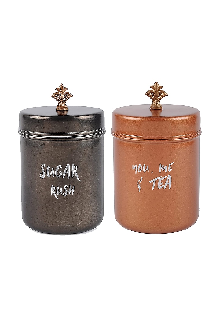 Black & Rose Gold Galvanised Steel Canisters (Set of 2) by Living with Elan