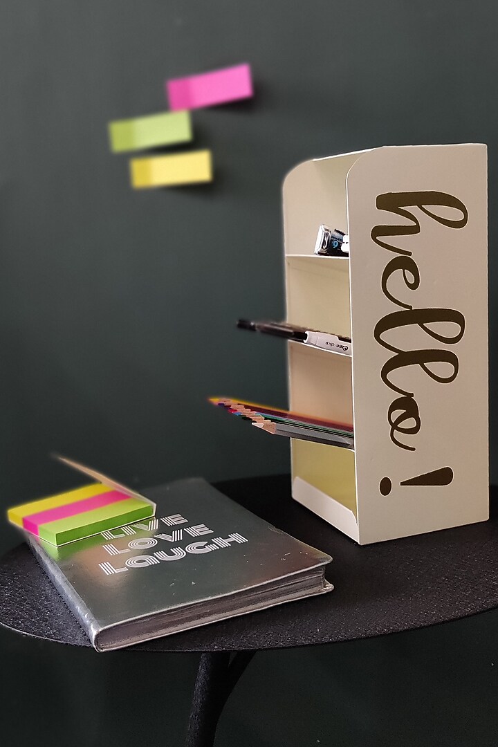 Beige Metal Desk Organiser by Living with Elan at Pernia's Pop Up Shop