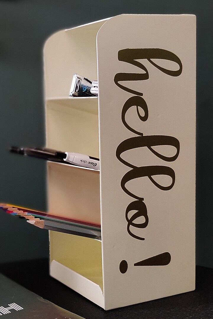 Beige Metal Desk Organiser by Living with Elan at Pernia's Pop Up Shop