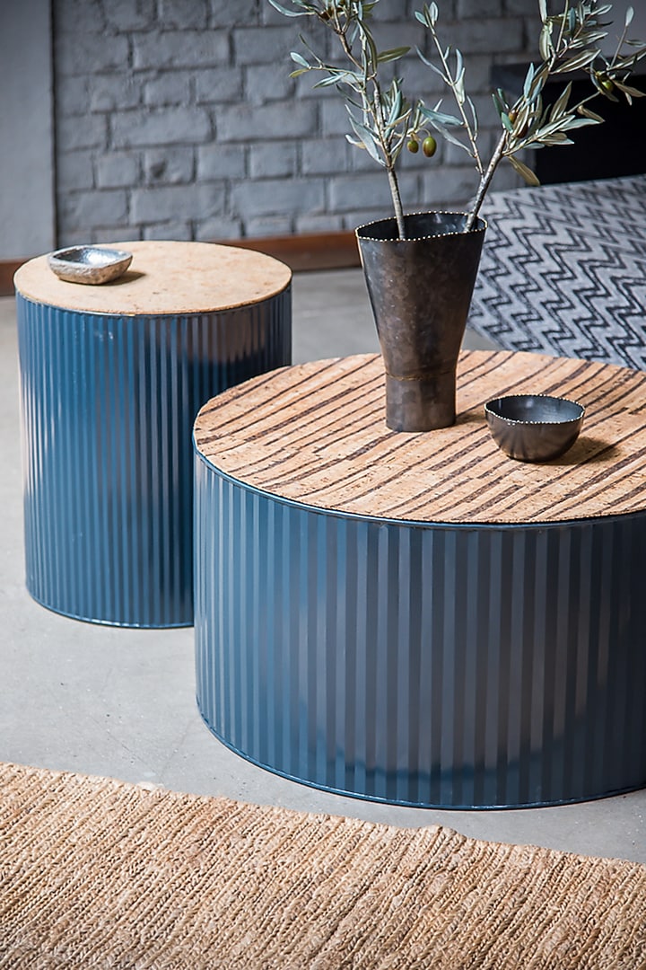 Petrol Blue Cork & Metal Table by Living with Elan at Pernia's Pop Up Shop