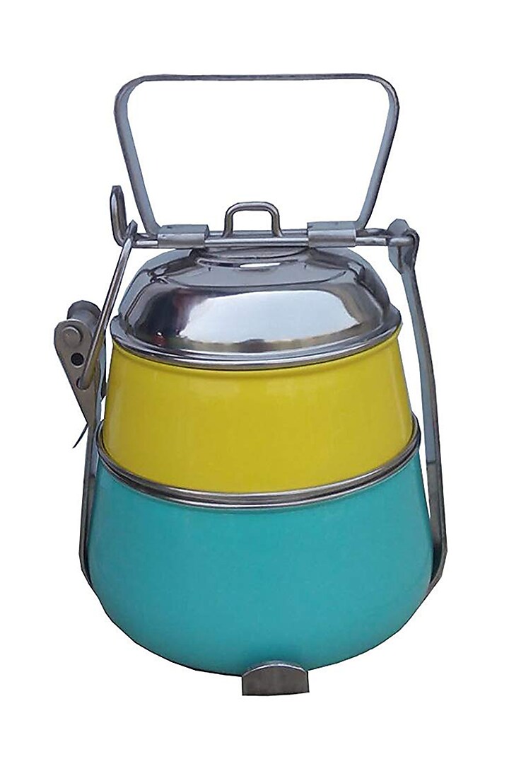 Aqua & Yellow Galvanised Steel Tiffin by Living with Elan