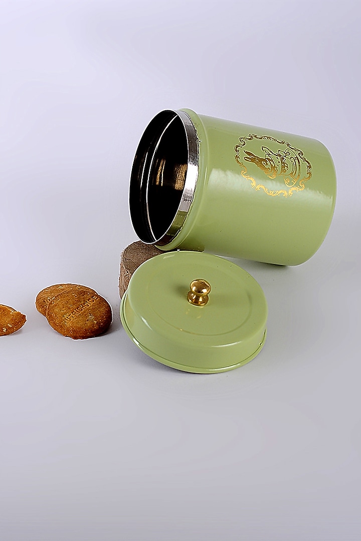 Pista Green Galvanised Steel Canister by Living with Elan at Pernia's Pop Up Shop