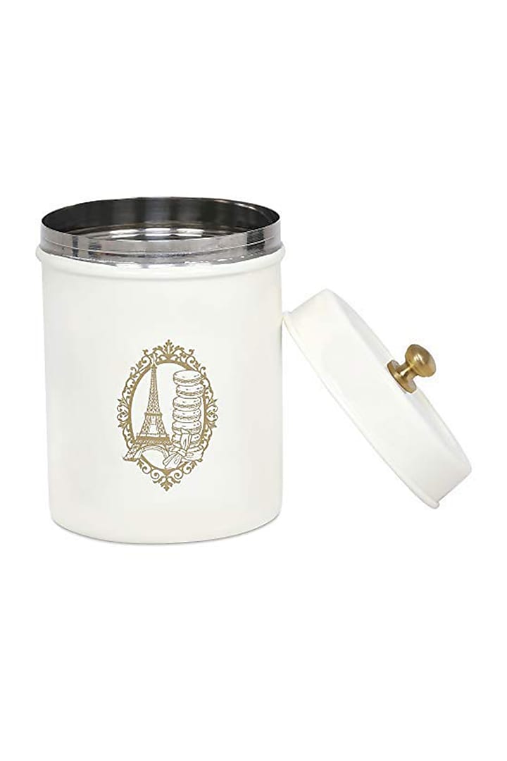 Ivory Galvanised Steel Canister by Living with Elan at Pernia's Pop Up Shop