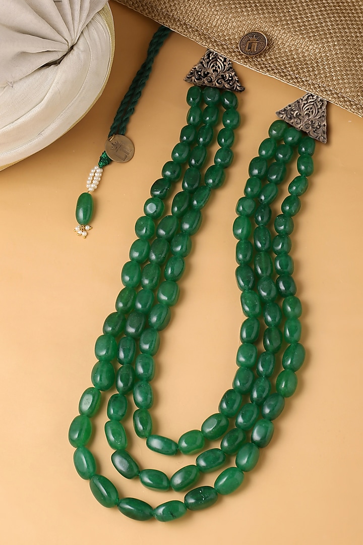 Emerald Green Glass Beaded Layered Mala by Cosa Nostraa