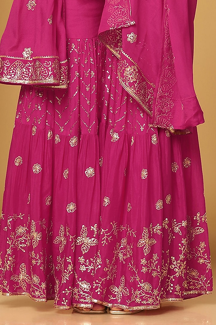 Magenta Chinon Chiffon Sequins Embroidered Party Wear Sharara Set by MeenaGurnam at Pernia's Pop Up Shop