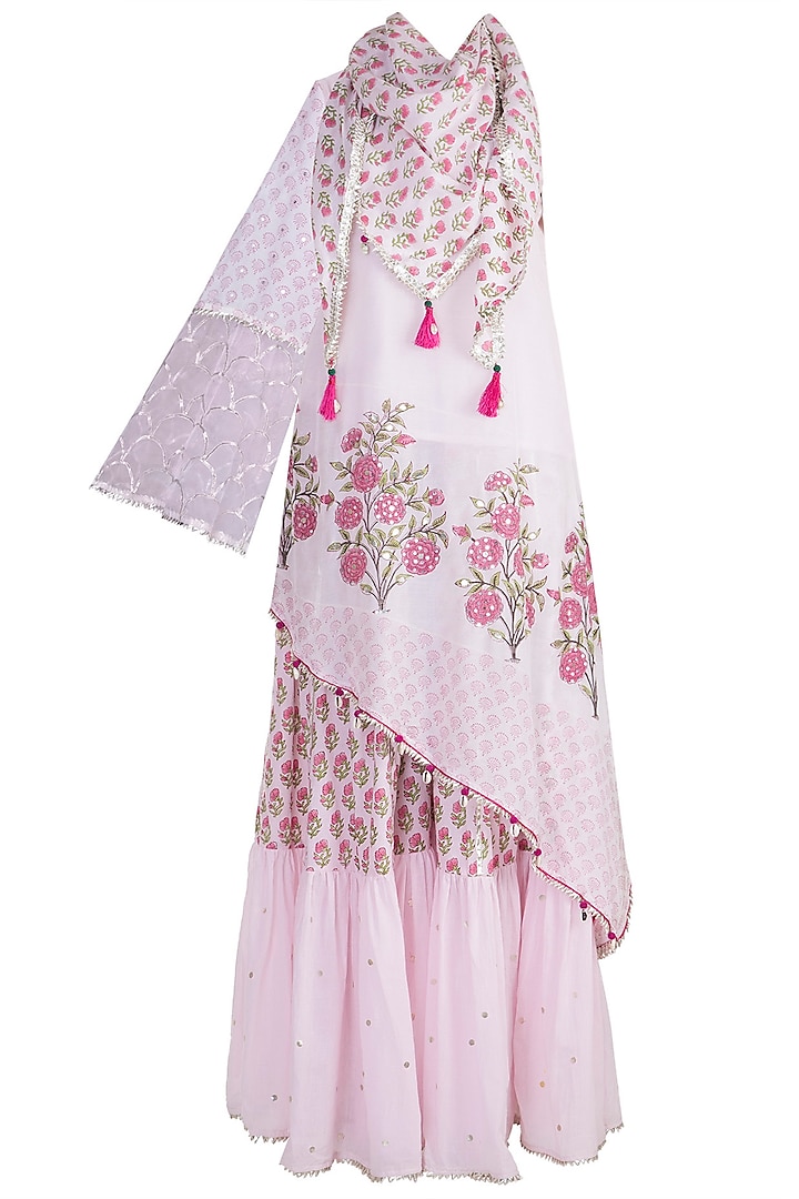 Blush Pink Off Shoulder Sharara Set by Maayera Jaipur