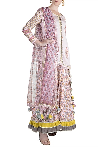 Blush Pink Cotton Sharara Set by Maayera Jaipur