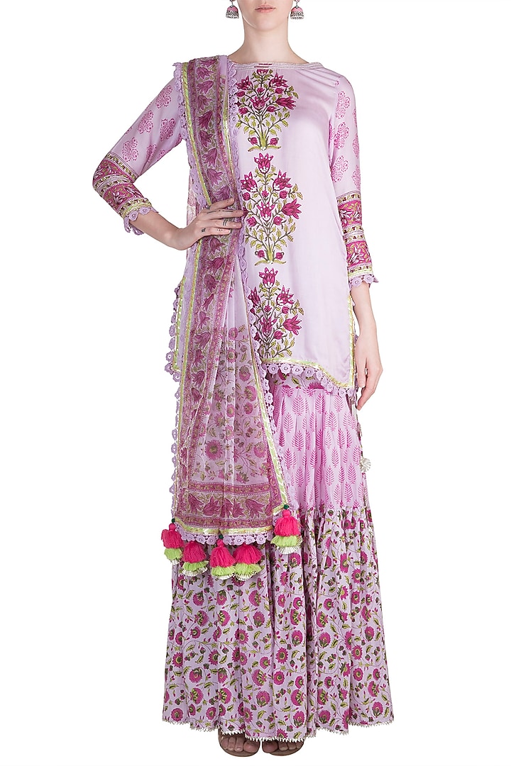 Mauve Cotton Party Wear Sharara Set by Maayera Jaipur at Pernia's Pop Up Shop