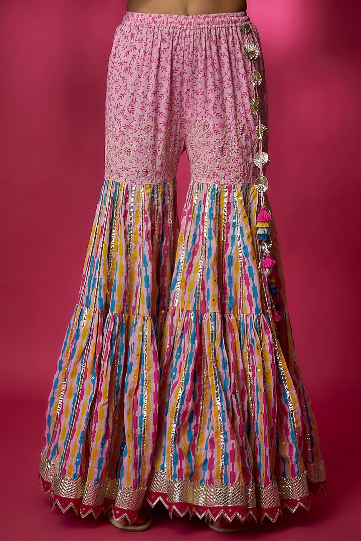 Blush Pink Silk Satin & Swiss Cotton Gharara Set by Maayera Jaipur at Pernia's Pop Up Shop