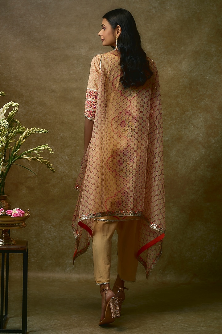 Orange Swiss Cotton & Silk Organza Kurta Set by Maayera Jaipur at Pernia's Pop Up Shop