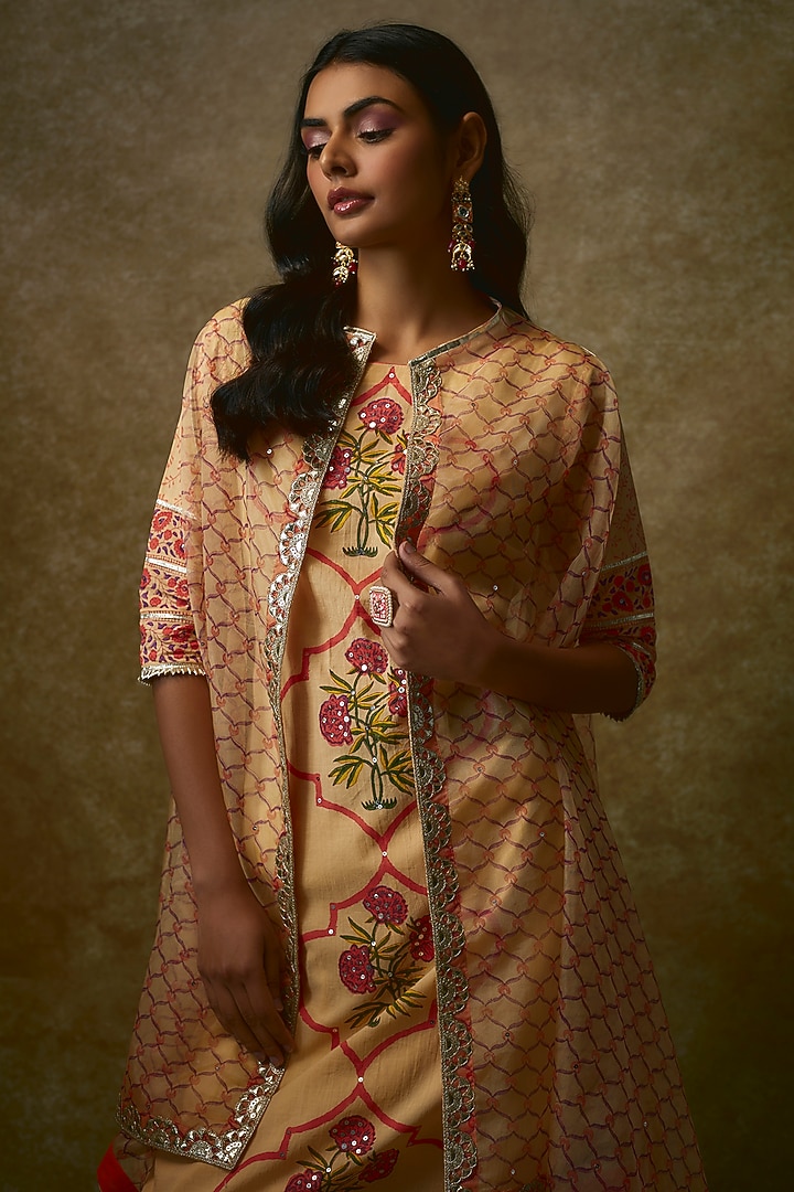 Orange Swiss Cotton & Silk Organza Kurta Set by Maayera Jaipur at Pernia's Pop Up Shop