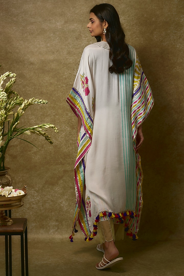 Ivory Silk Satin & Swiss Cotton Kurta Set by Maayera Jaipur at Pernia's Pop Up Shop