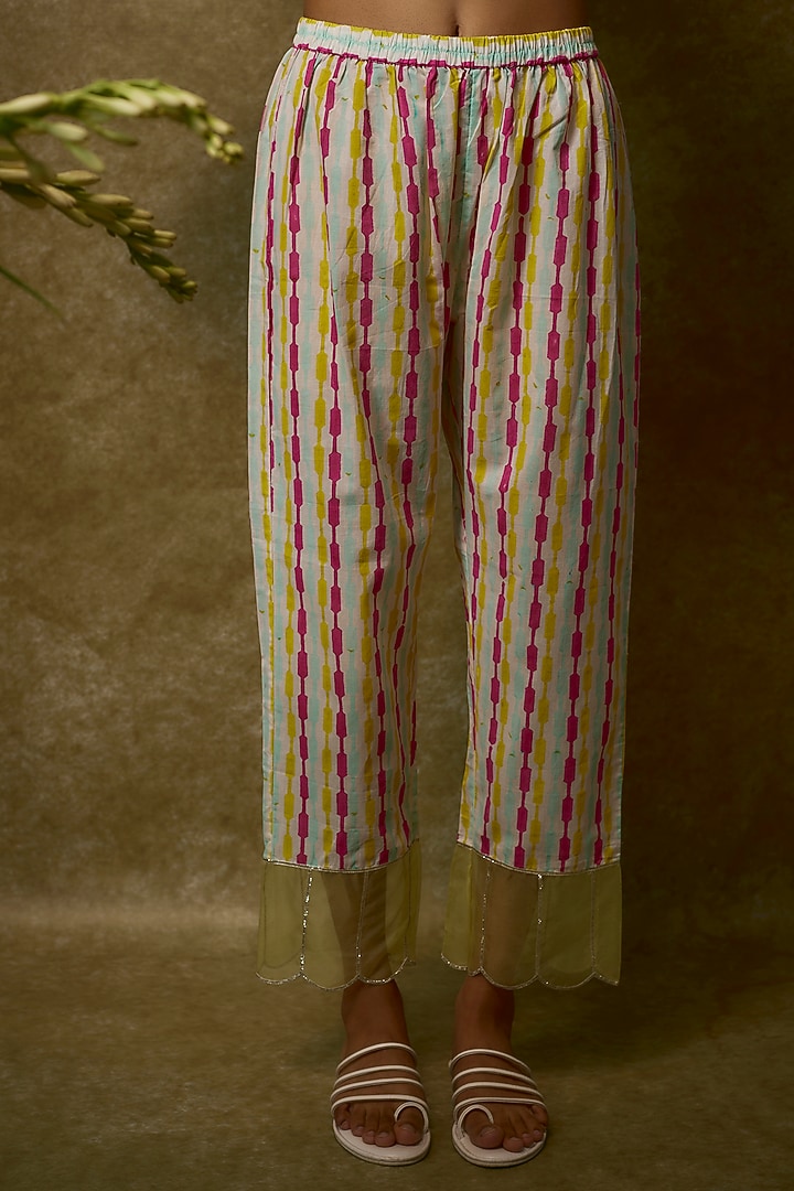 Ivory Silk Satin & Swiss Cotton Kurta Set by Maayera Jaipur at Pernia's Pop Up Shop