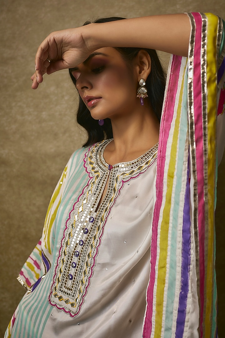 Ivory Silk Satin & Swiss Cotton Kurta Set by Maayera Jaipur at Pernia's Pop Up Shop