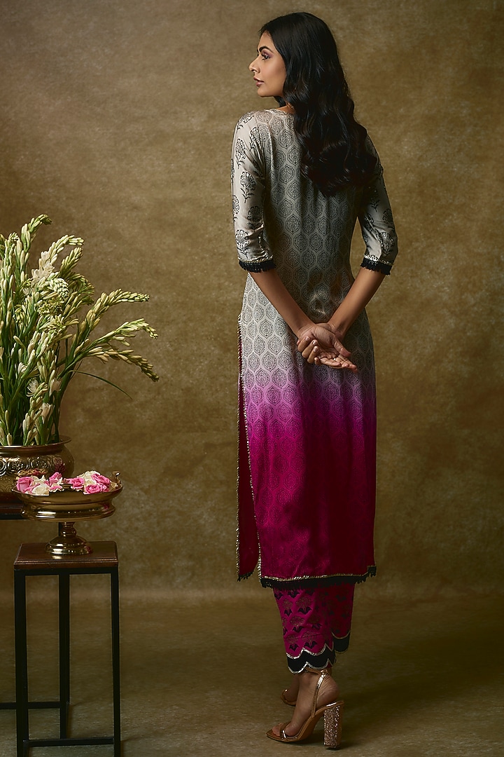 Lilac & Pink Silk Satin Kurta Set by Maayera Jaipur at Pernia's Pop Up Shop