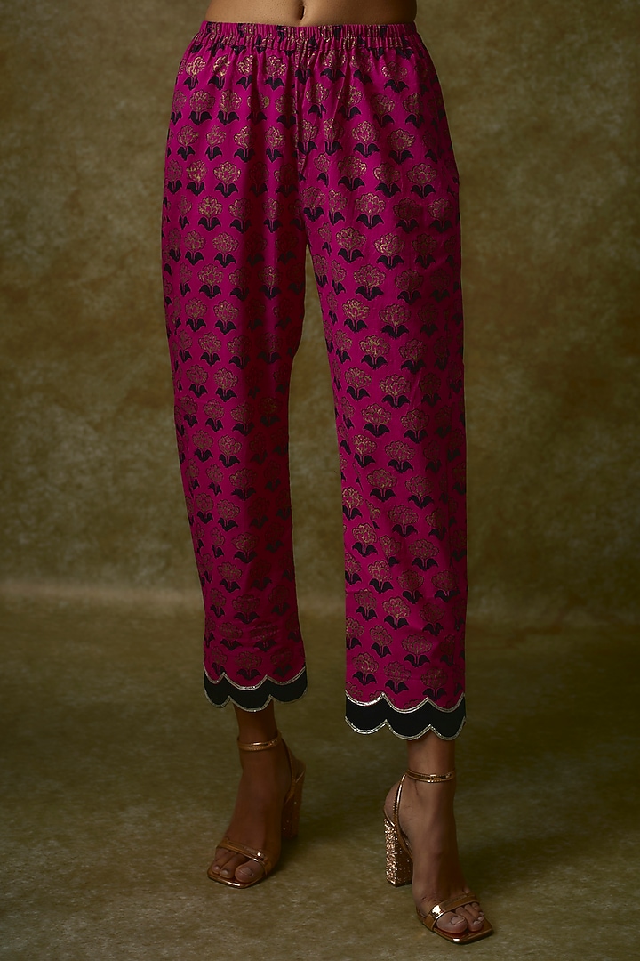Lilac & Pink Silk Satin Kurta Set by Maayera Jaipur at Pernia's Pop Up Shop