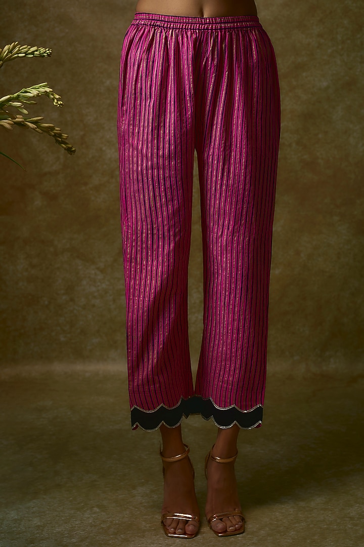 Pink & Yellow Silk Satin Kurta Set by Maayera Jaipur at Pernia's Pop Up Shop