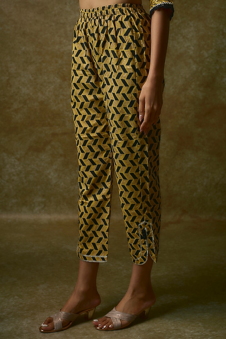 Yellow Silk Satin & Swiss Cotton Kurta Set by Maayera Jaipur at Pernia's Pop Up Shop