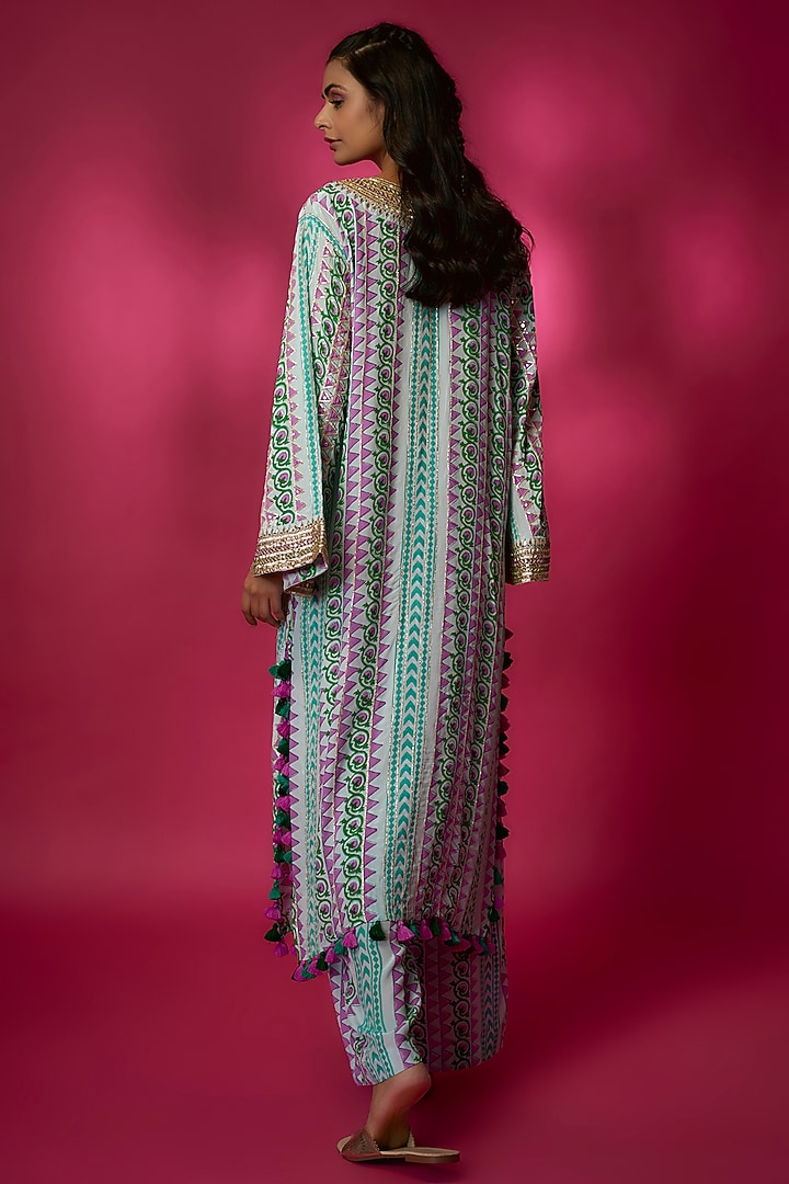 Multi-Colored Silk Crepe Kurta Set by Maayera Jaipur at Pernia's Pop Up Shop