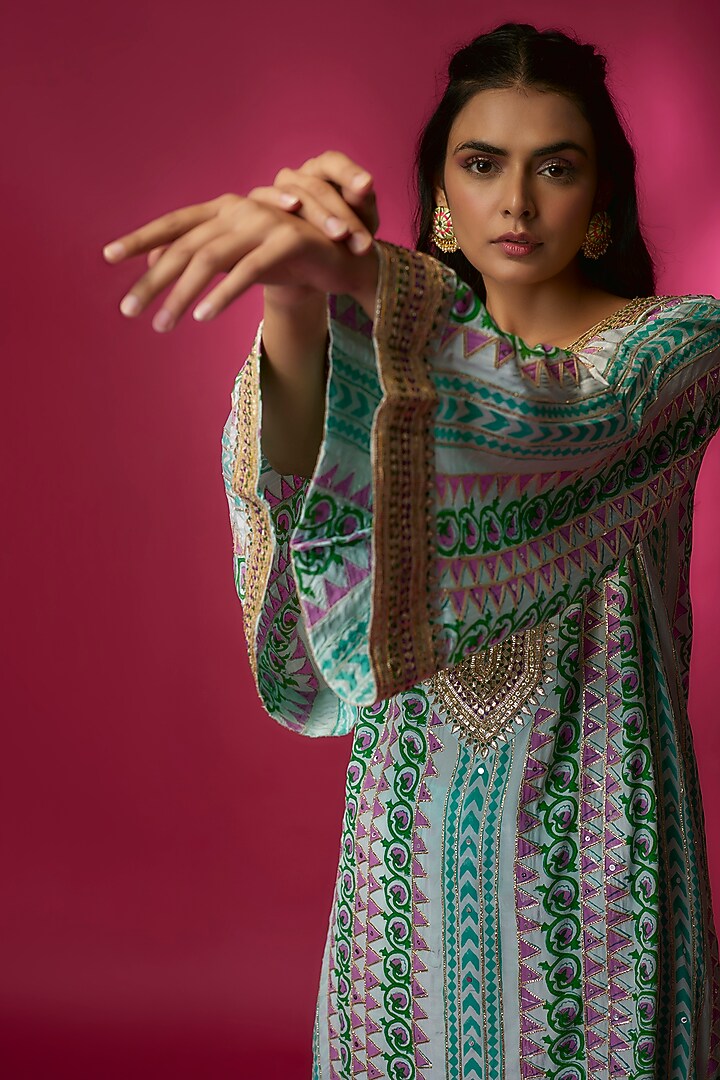 Multi-Colored Silk Crepe Kurta Set by Maayera Jaipur at Pernia's Pop Up Shop