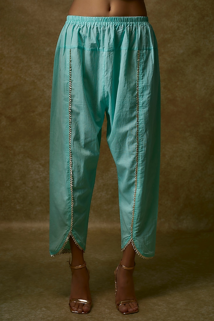 Blue Silk Organza & Swiss Cotton Kurta Set by Maayera Jaipur at Pernia's Pop Up Shop