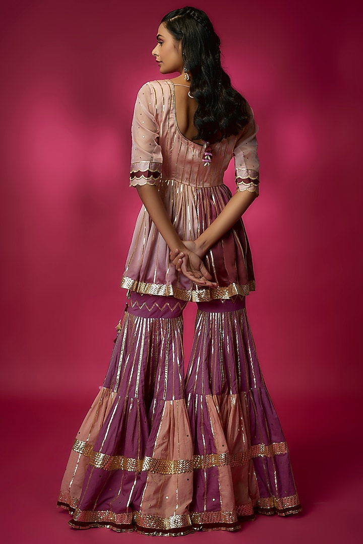 Champagne Silk Satin & Swiss Cotton Gharara Set by Maayera Jaipur at Pernia's Pop Up Shop