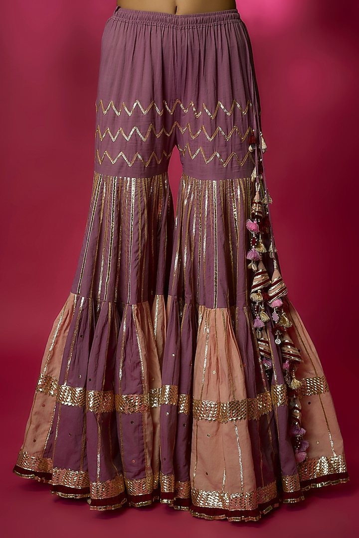 Champagne Silk Satin & Swiss Cotton Gharara Set by Maayera Jaipur at Pernia's Pop Up Shop