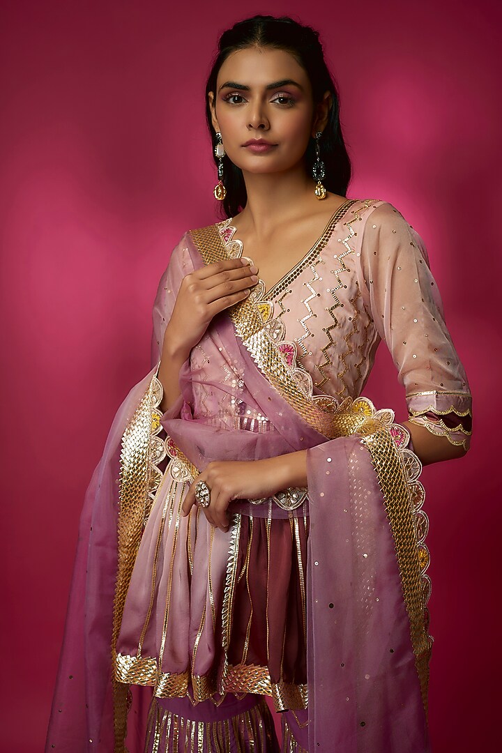 Champagne Silk Satin & Swiss Cotton Gharara Set by Maayera Jaipur at Pernia's Pop Up Shop