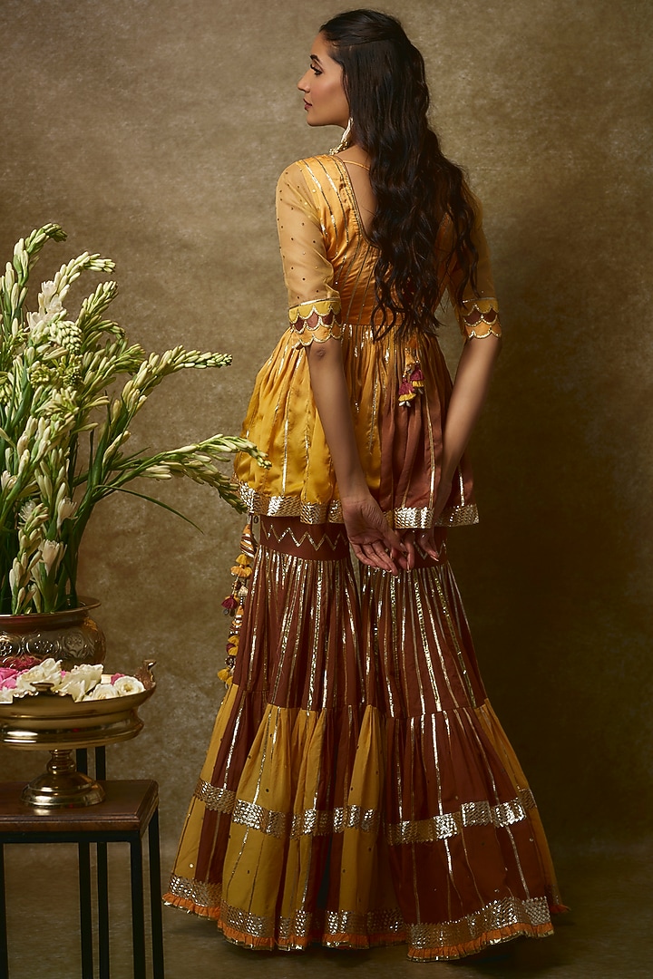 Mustard Silk Satin & Swiss Cotton Gharara Set by Maayera Jaipur at Pernia's Pop Up Shop
