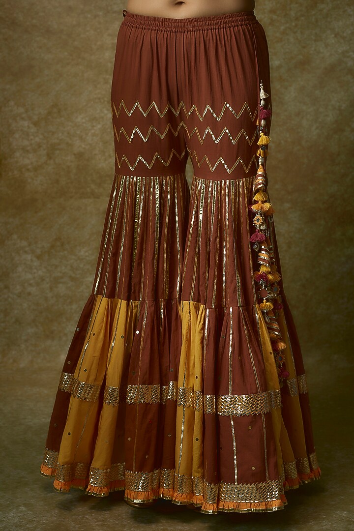 Mustard Silk Satin & Swiss Cotton Gharara Set by Maayera Jaipur at Pernia's Pop Up Shop