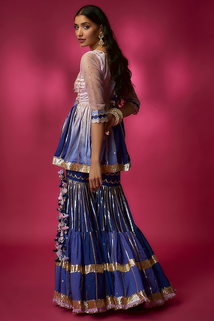 Blue Silk Satin & Swiss Cotton Party Wear Sharara Set by Maayera Jaipur at Pernia's Pop Up Shop