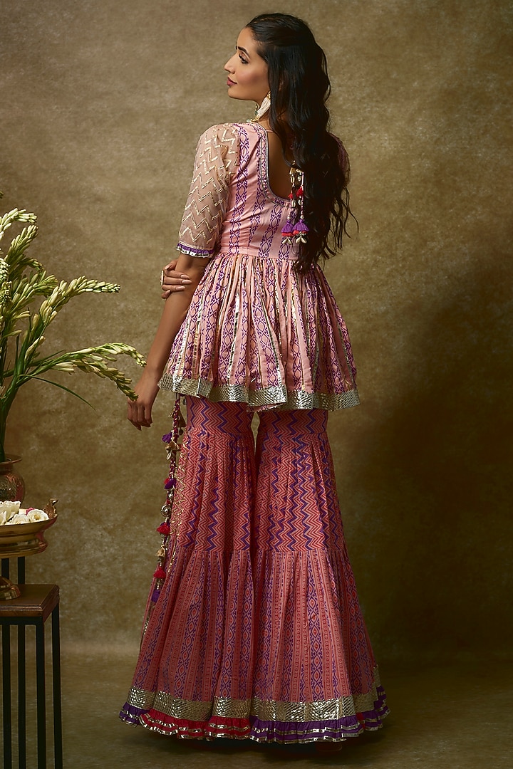 Blush Pink Silk Satin & Swiss Cotton Gharara Set by Maayera Jaipur at Pernia's Pop Up Shop