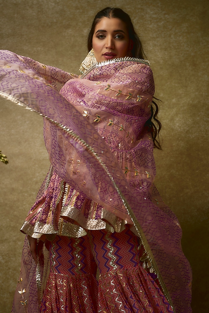 Blush Pink Silk Satin & Swiss Cotton Gharara Set by Maayera Jaipur at Pernia's Pop Up Shop