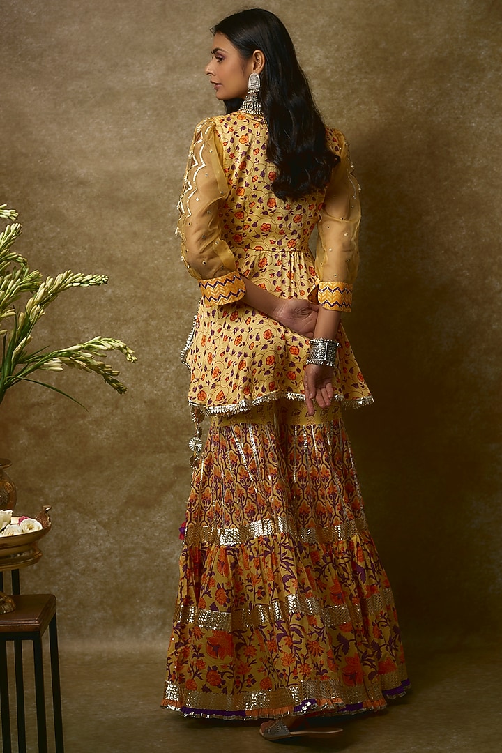 Yellow Silk Satin & Swiss Cotton Gharara Set by Maayera Jaipur at Pernia's Pop Up Shop