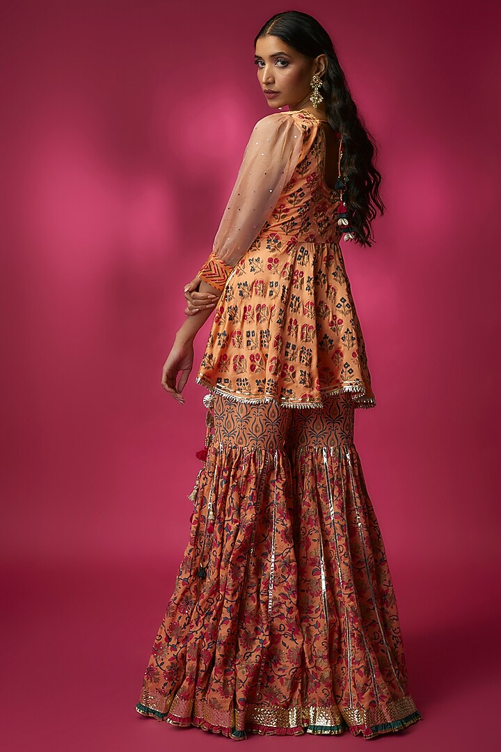 Orange Silk Satin & Swiss Cotton Gharara Set by Maayera Jaipur at Pernia's Pop Up Shop