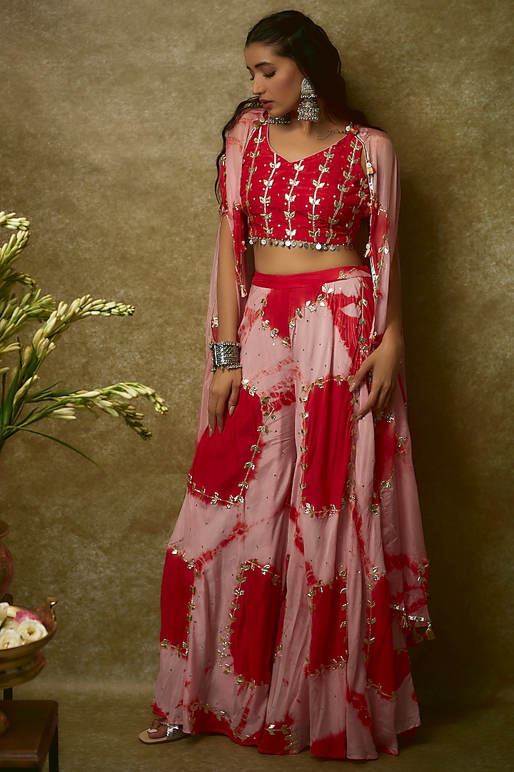 Pink & Red Spun Silk Co-Ord Set by Maayera Jaipur