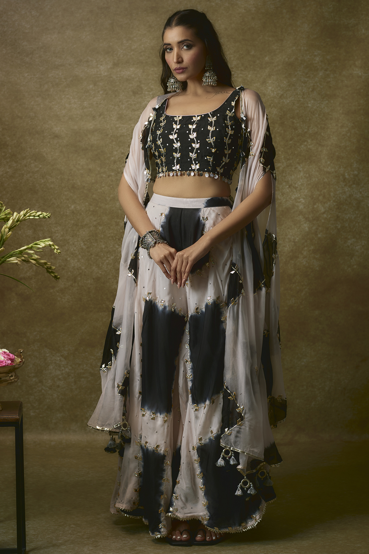 Ivory & Black Spun Silk Co-Ord Set by Maayera Jaipur at Pernia's Pop Up Shop