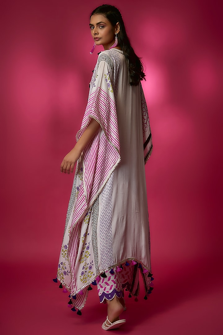 Ivory Silk Satin & Swiss Cotton Kurta Set by Maayera Jaipur at Pernia's Pop Up Shop
