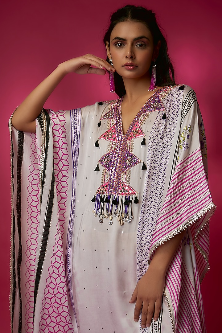 Ivory Silk Satin & Swiss Cotton Kurta Set by Maayera Jaipur at Pernia's Pop Up Shop