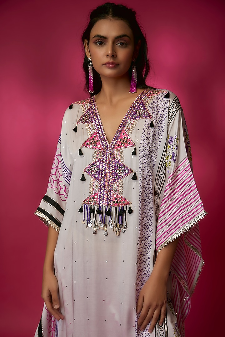 Ivory Silk Satin & Swiss Cotton Kurta Set by Maayera Jaipur at Pernia's Pop Up Shop