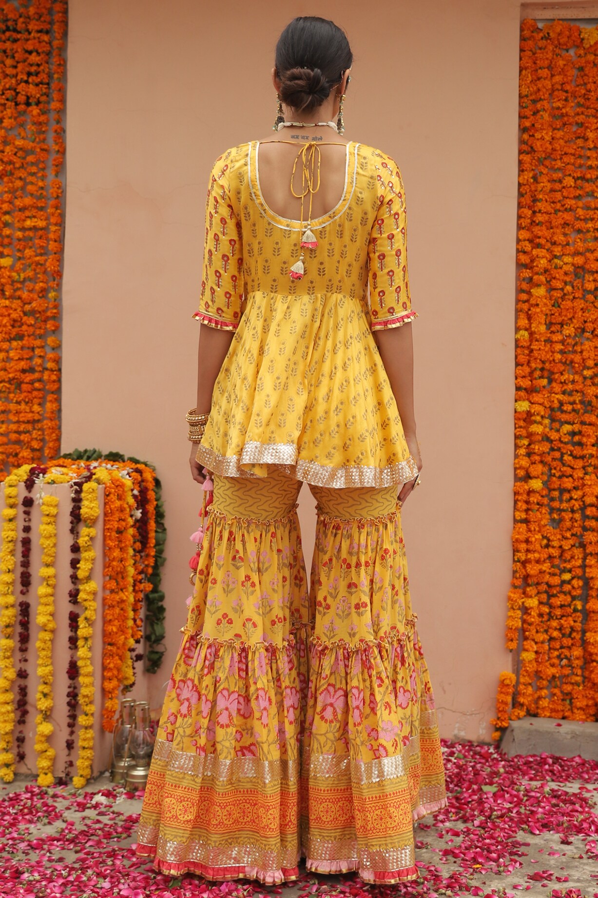Radiant Mustard Satin Embroidered Sharara and Dupatta Set Chic Traditional Wear for Celebrations