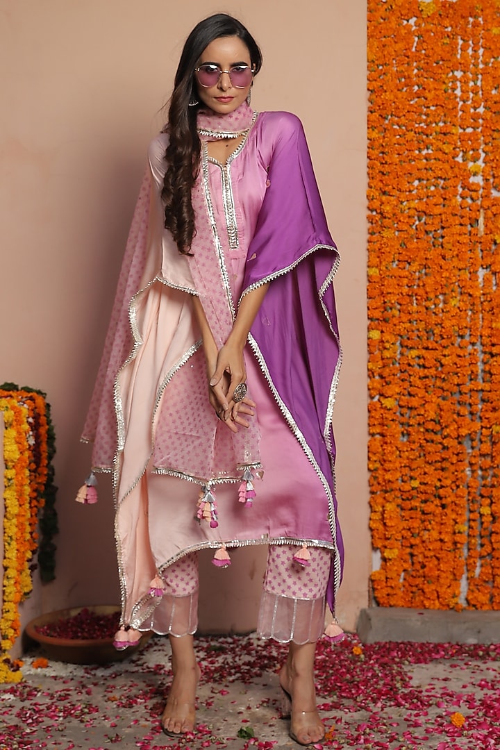 Multi-Colored Cotton Kaftan Set by Maayera Jaipur