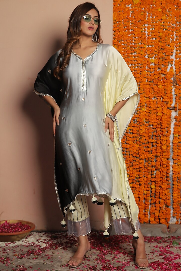 Multi-Colored Kaftan Set In Satin by Maayera Jaipur